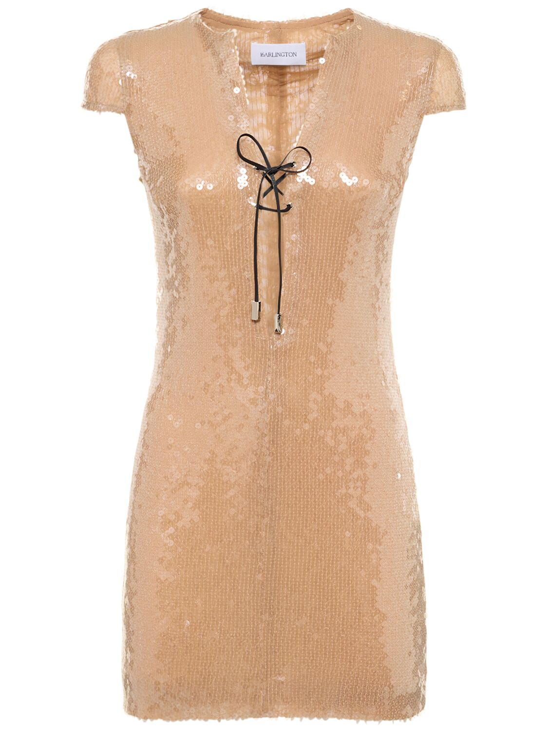 Shop 16arlington Seer Sequined Lace-up Mini Dress In Beige