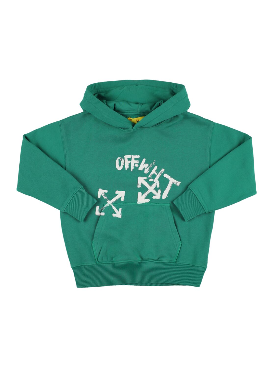 Off-white Kids' Paint Script Cotton Hoodie In Green,white