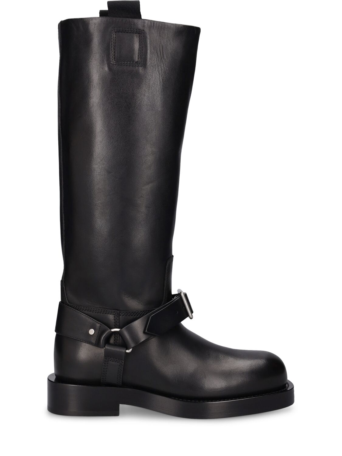 Shop Burberry 30mm Saddle Tall Leather Boots In Black