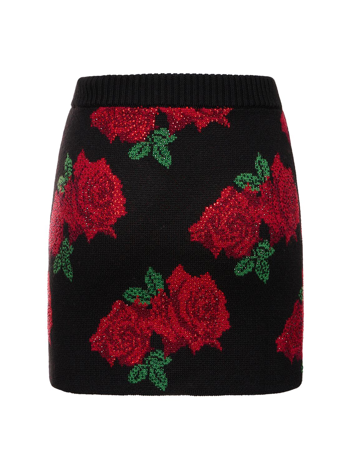 Rose Jacquard Wool Knit Mini Skirt