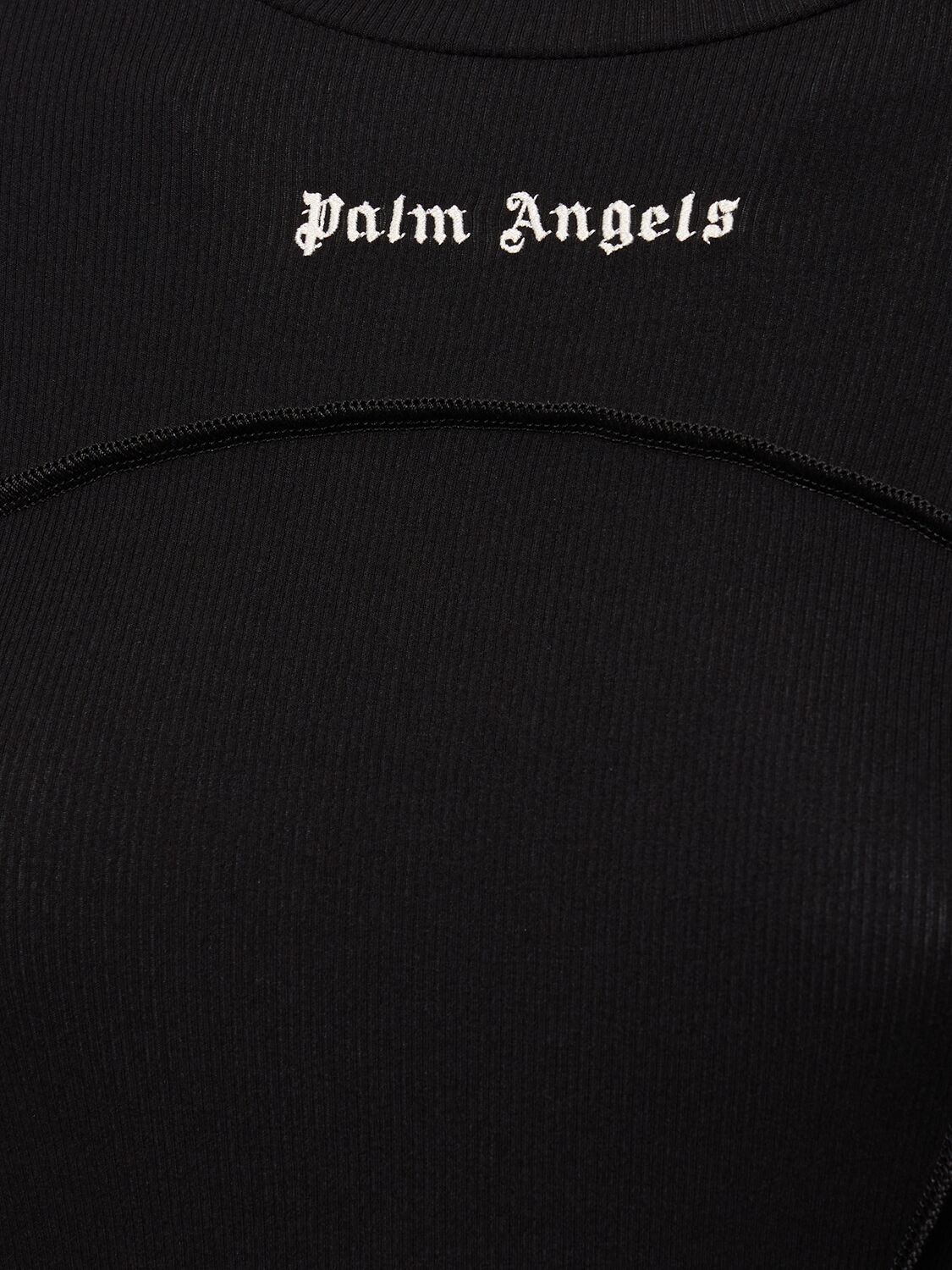 Shop Palm Angels Ribbed Cotton Mini Dress W/logo In Black