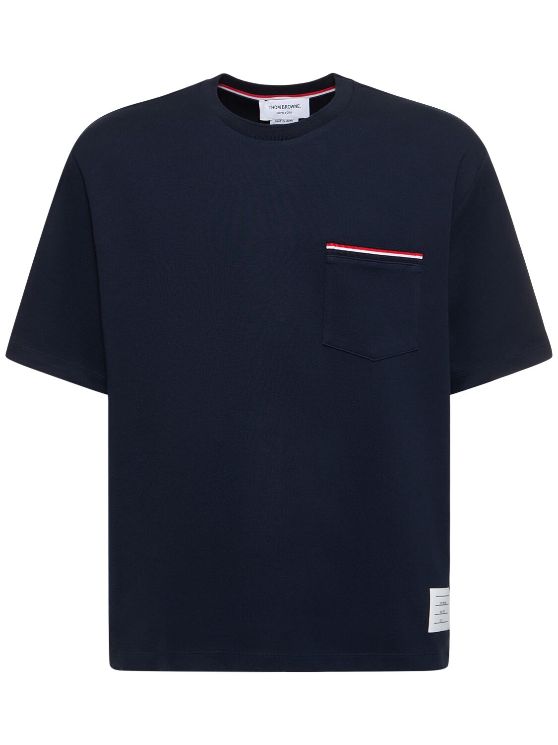 Thom Browne Cotton Jersey T-shirt W/ Striped Trim In Navy