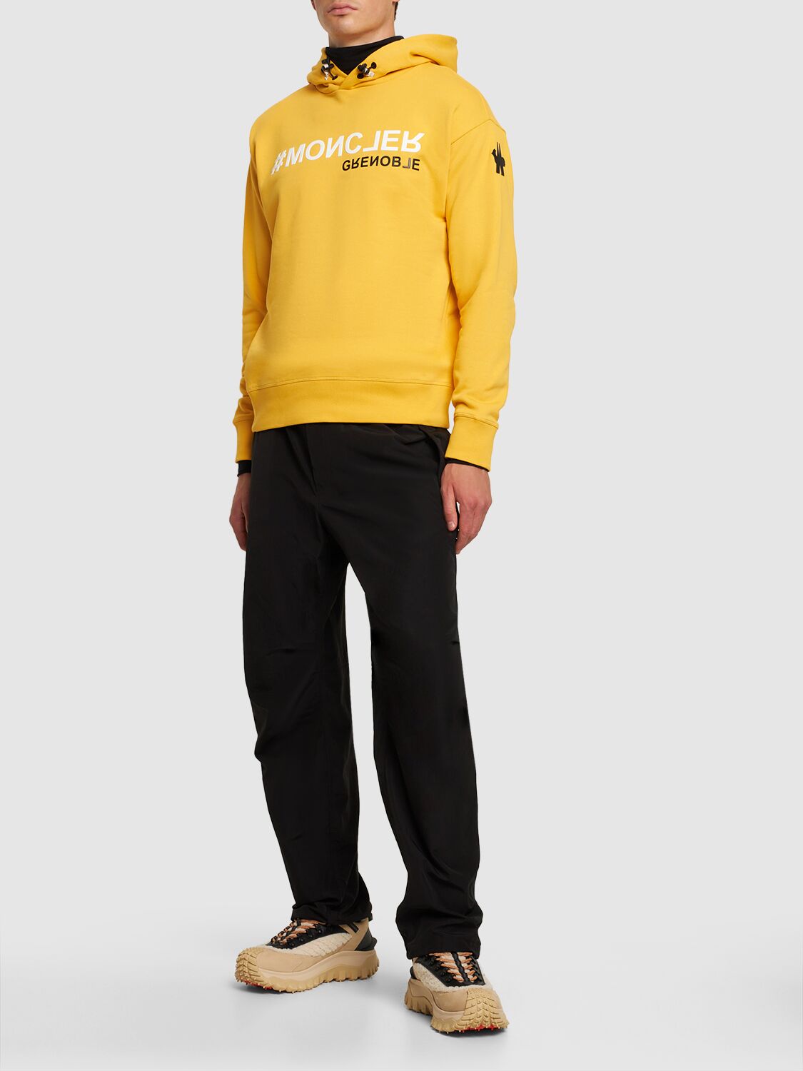 Shop Moncler Combed Cotton Sweatshirt Hoodie In Yellow