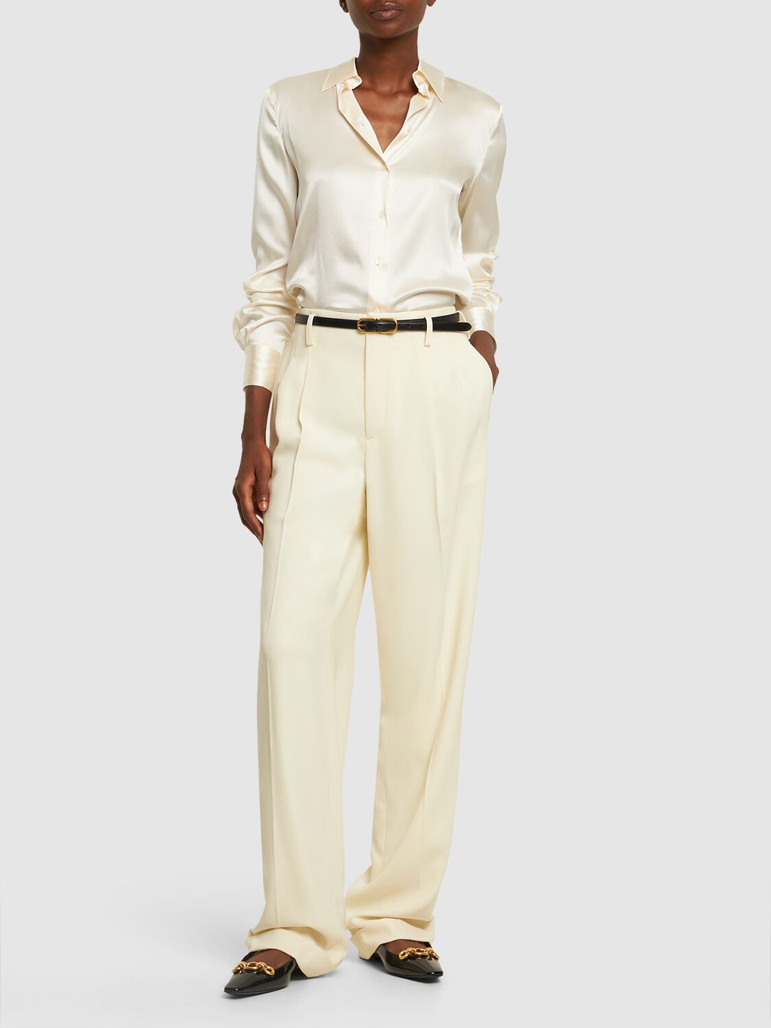 TOM FORD FITTED STRETCH SILK SATIN SHIRT 