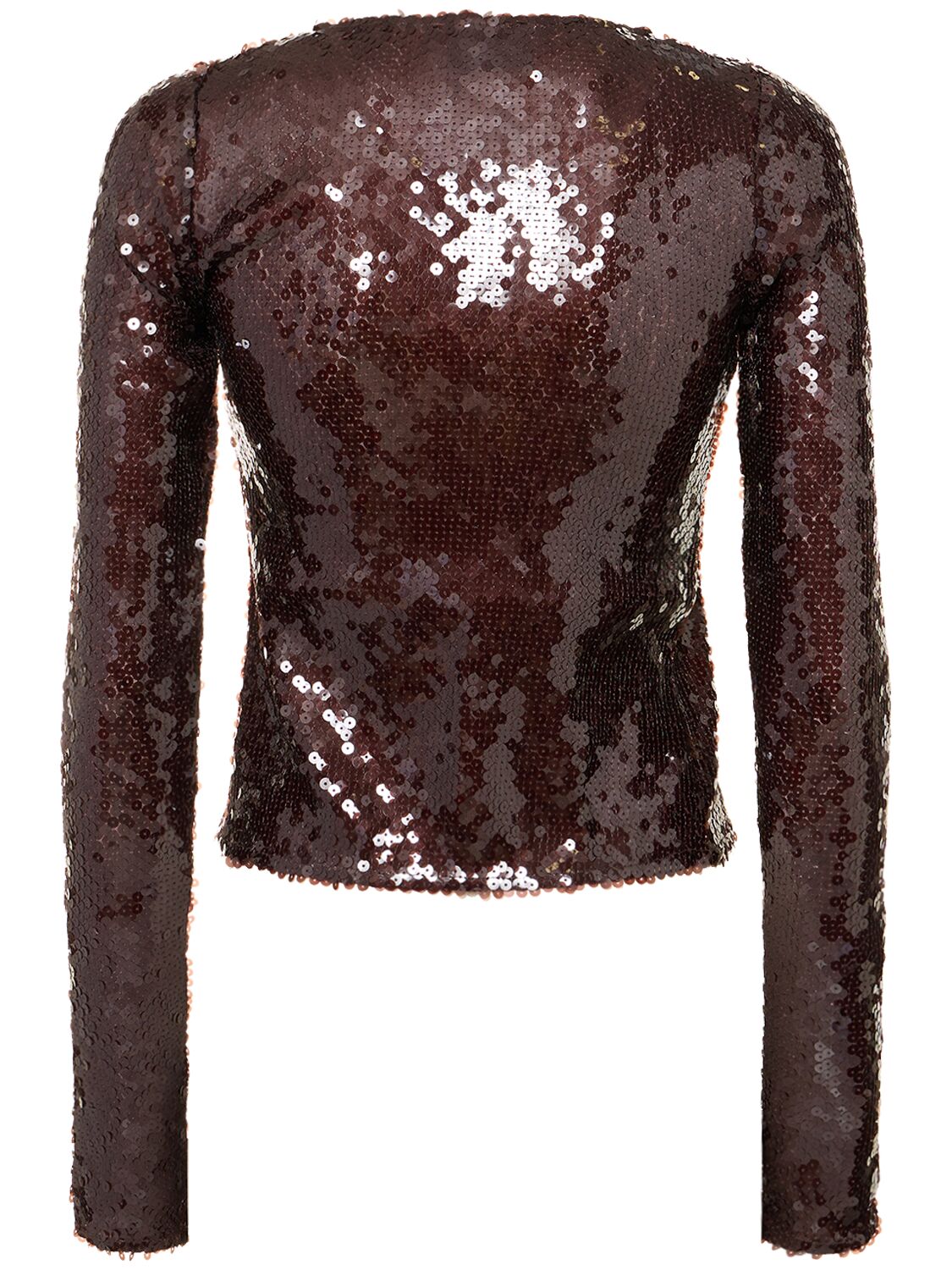 Shop 16arlington Solaria Sequined Open Front Top In Brown