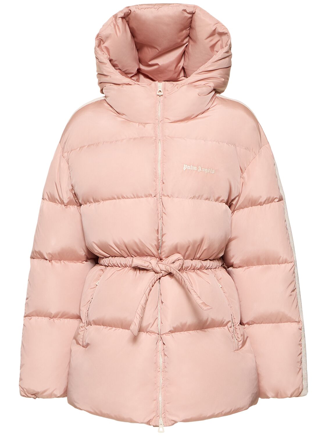 Shop Palm Angels Belted Nylon Down Jacket In Pink