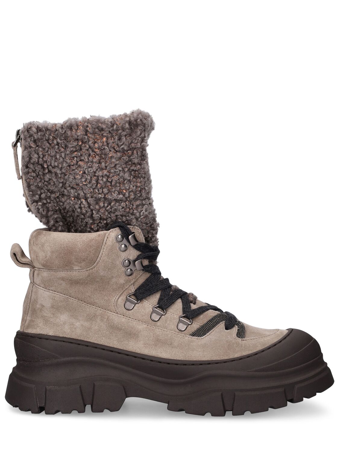 30mm Suede & Shearling Hiking Boots