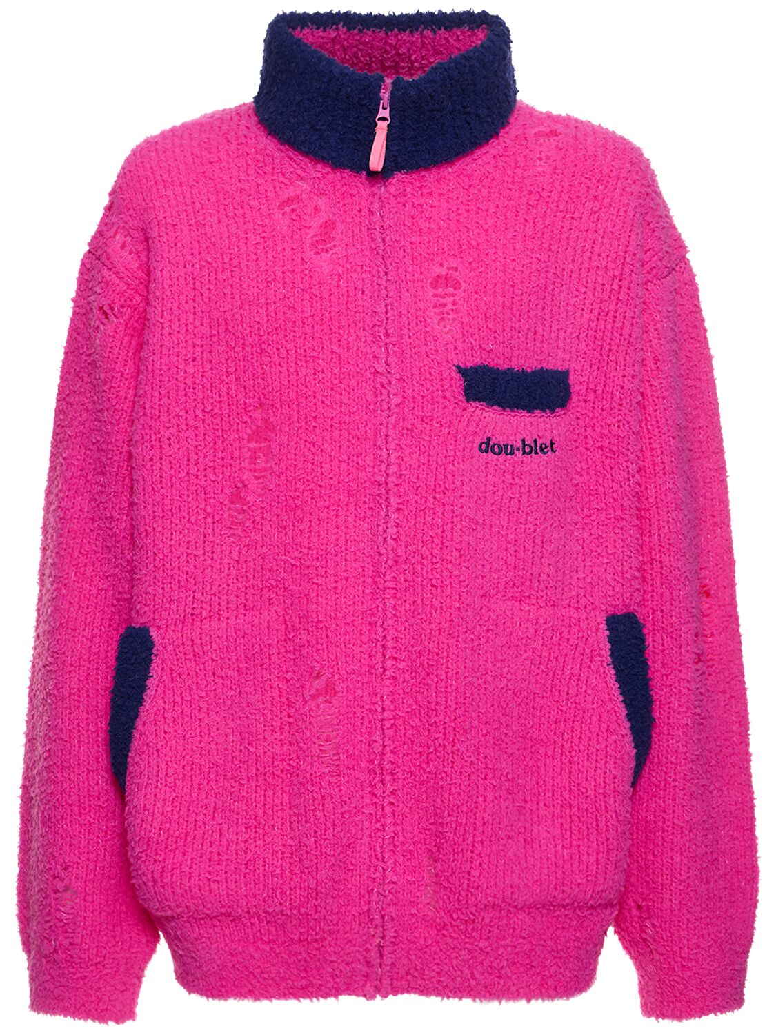 Doublet Wool Blend Knit Jacket In Neon Pink