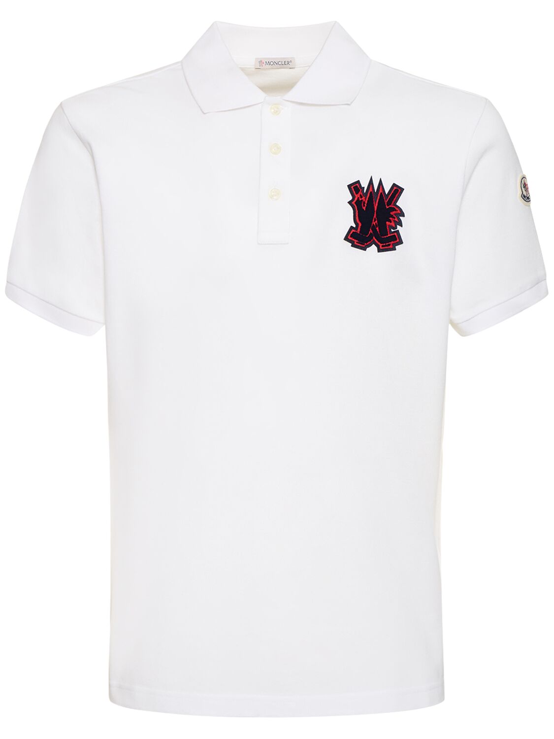 Moncler Logo Cotton Piquet Polo Shirt In White