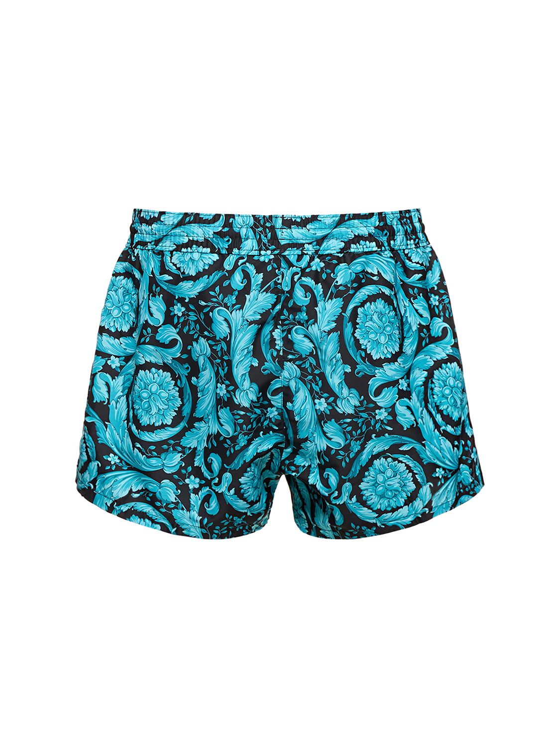 Shop Versace Barocco Printed Nylon Swim Shorts In Glacier Blue