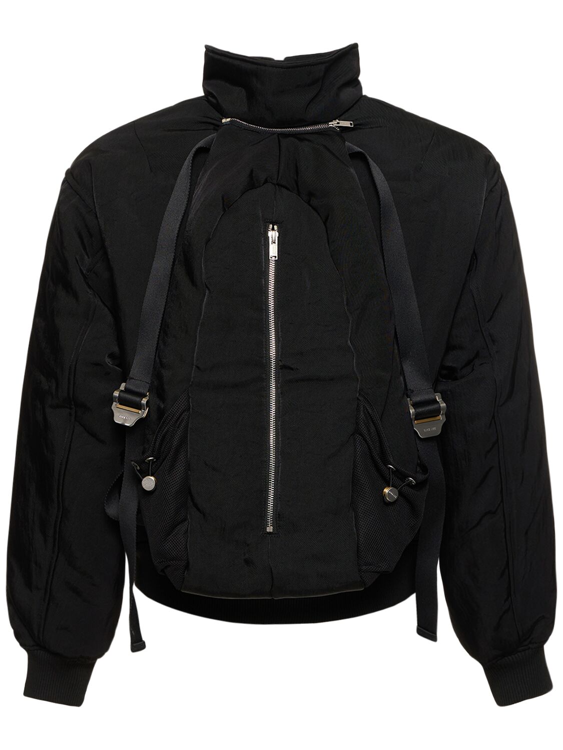 Shop Dion Lee Nylon Puffer Jacket W/backpack In Black