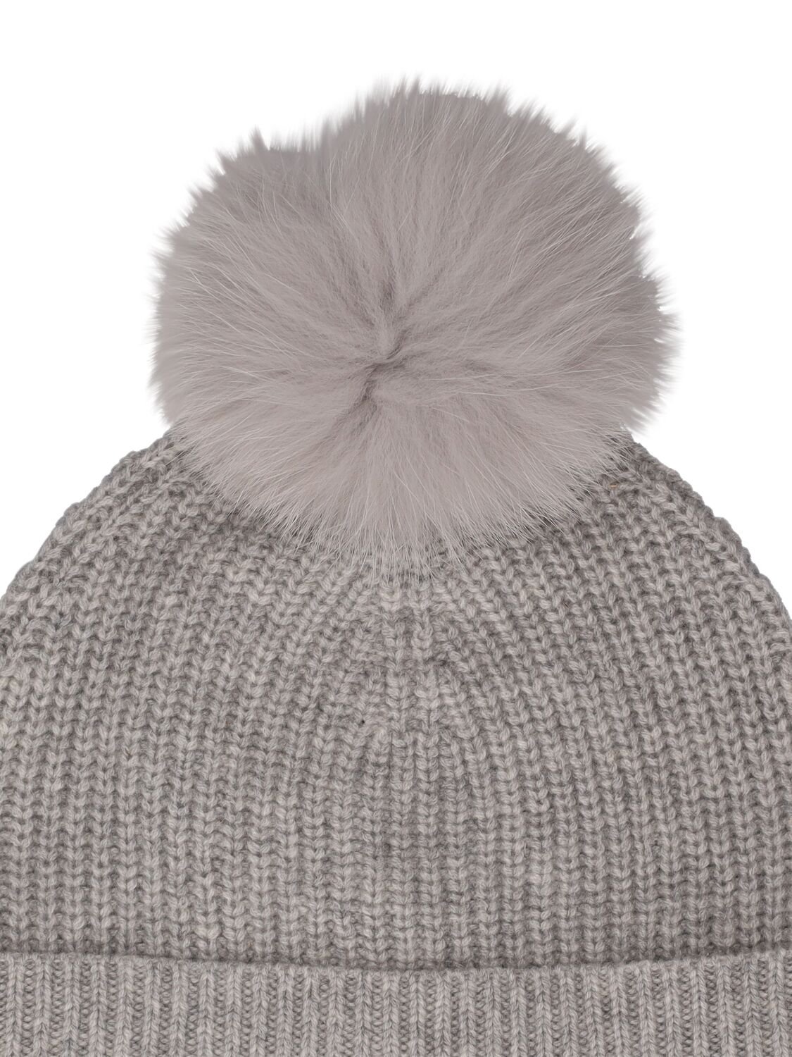 Shop Yves Salomon Enfant Cashmere Knit Beanie W/pompom In Grey