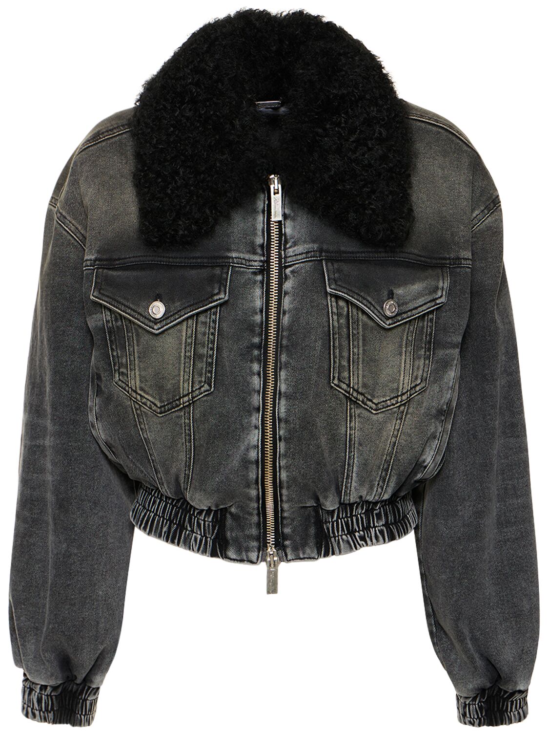 Image of Denim Crop Jacket W/ Faux Fur Collar