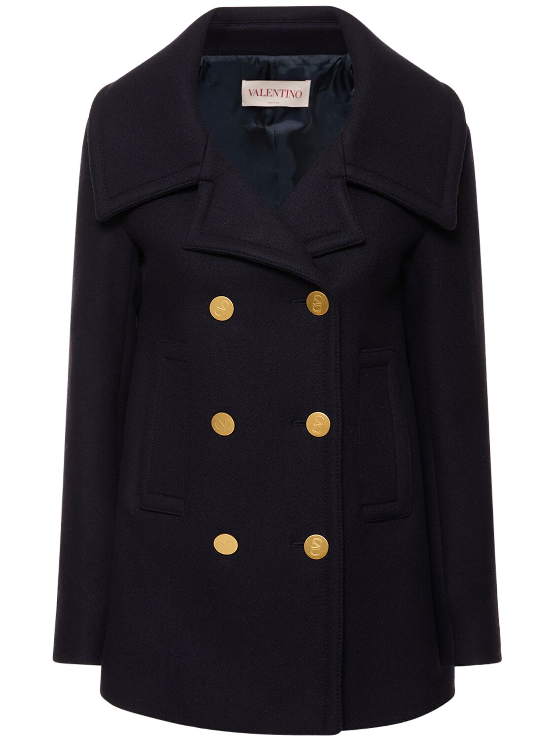 Shop Valentino Double Breast Wool Caban Short Coat In Navy