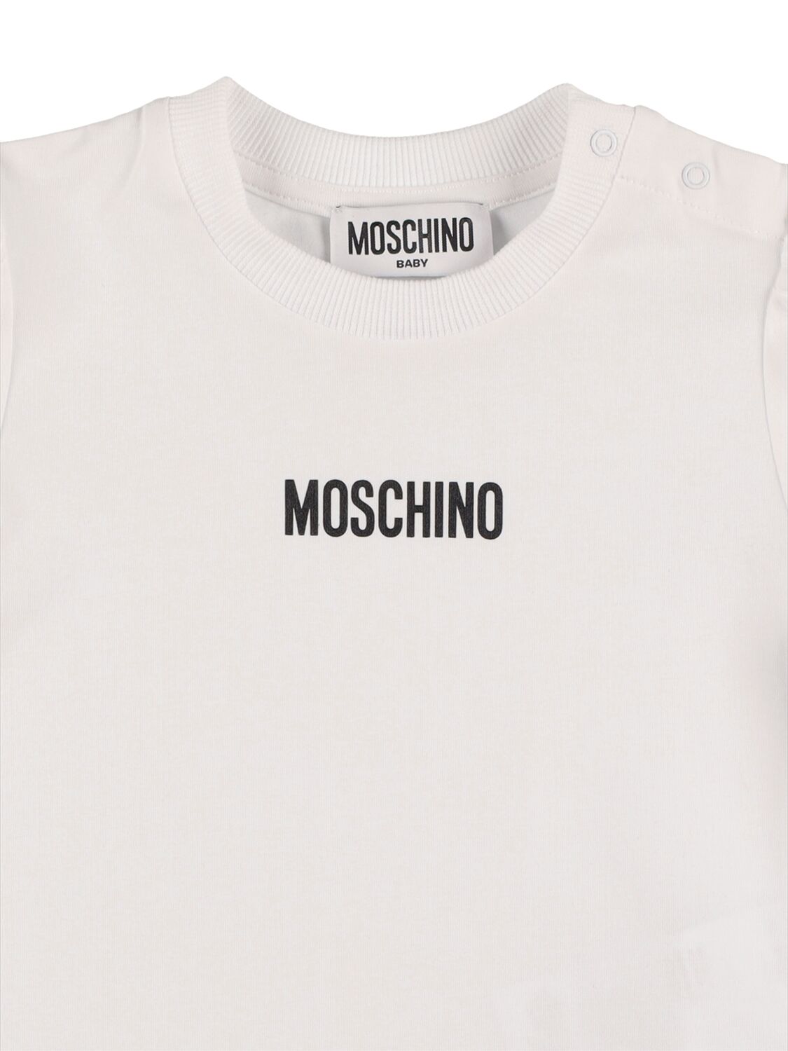 Shop Moschino Printed Cotton T-shirt & Denim Dress In White,denim