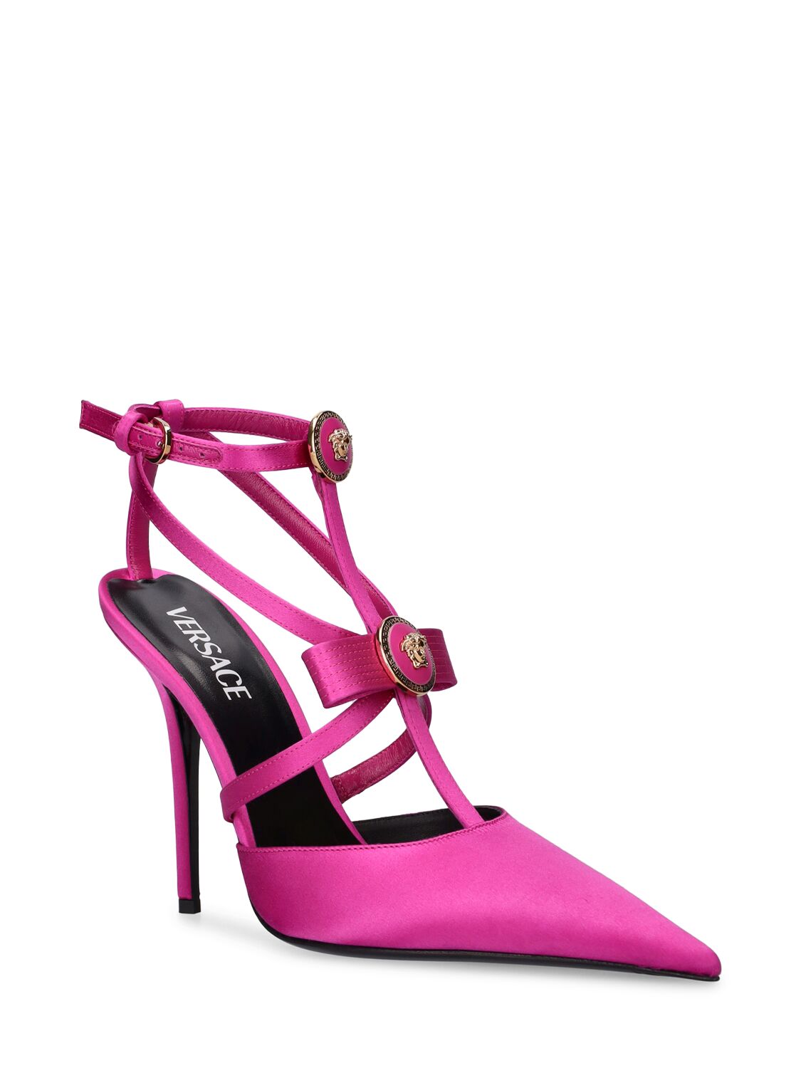 Versace Gianni Bow-detail Satin Pumps In Fuchsia
