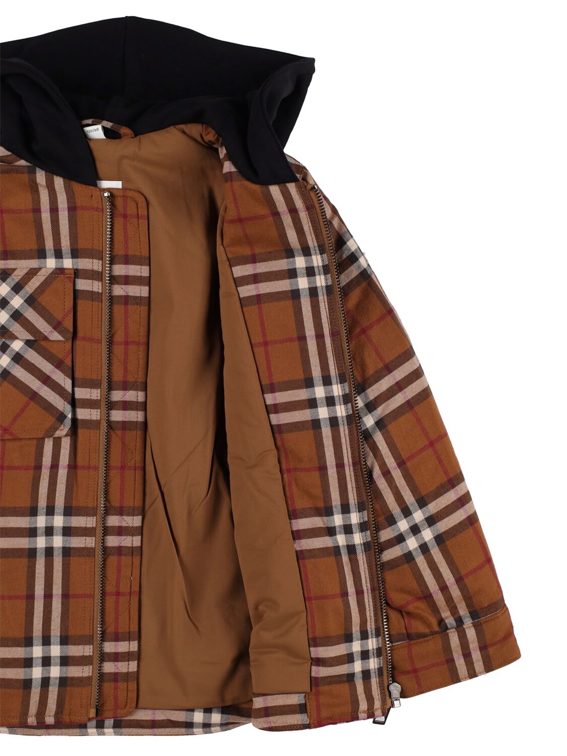 Shop Burberry Check Print Cotton Hooded Jacket In Brown