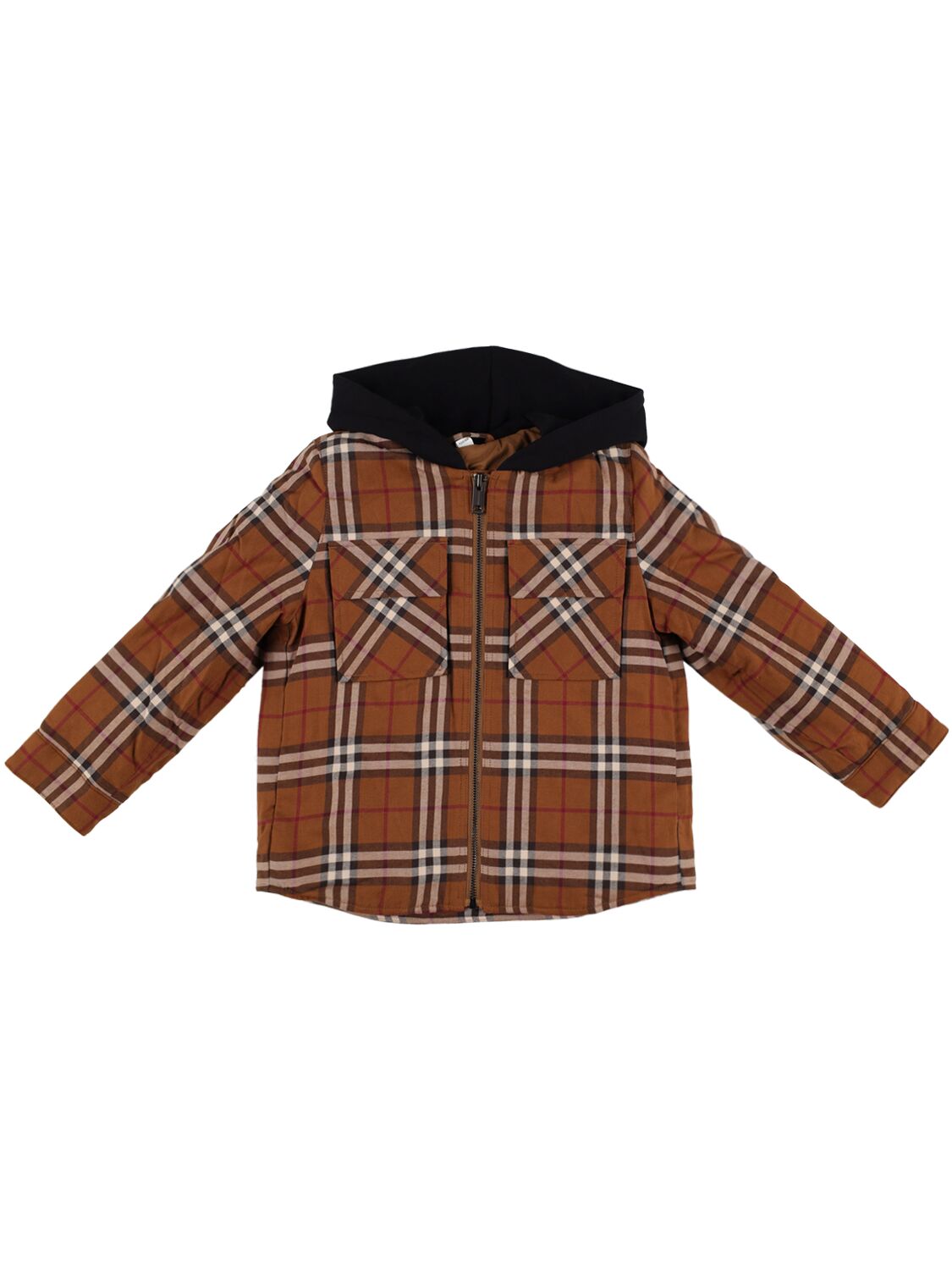 Shop Burberry Check Print Cotton Hooded Jacket In Brown