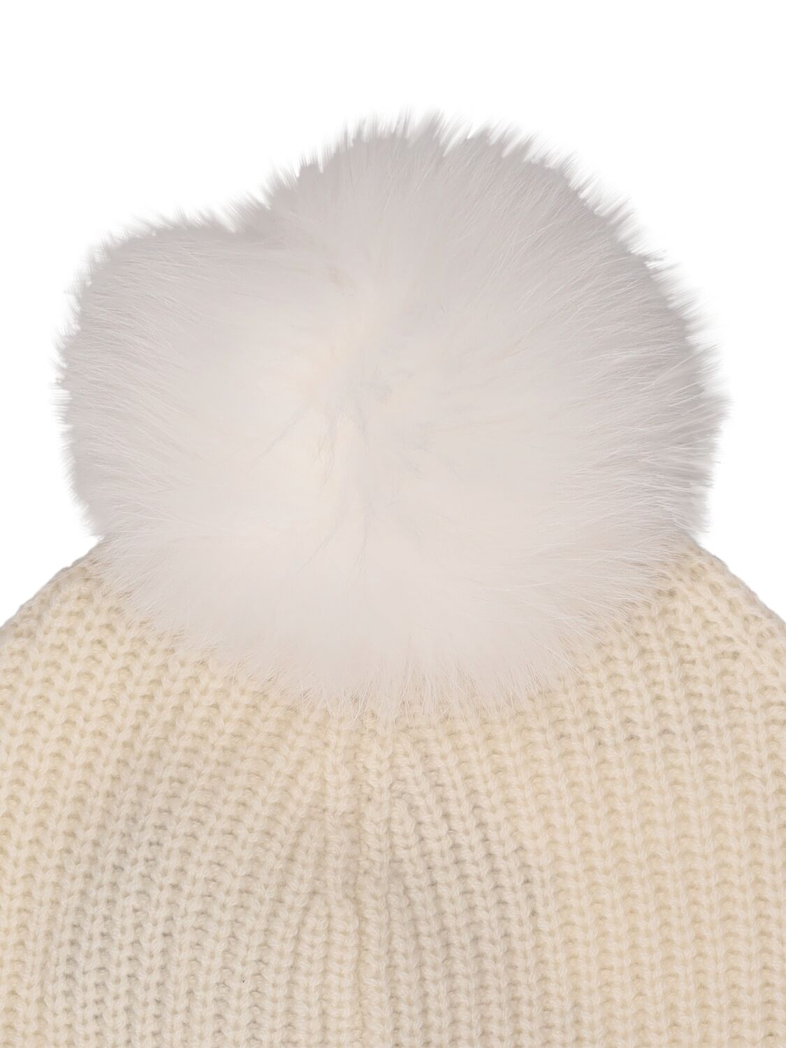 Shop Yves Salomon Enfant Cashmere Knit Beanie W/pompom In White
