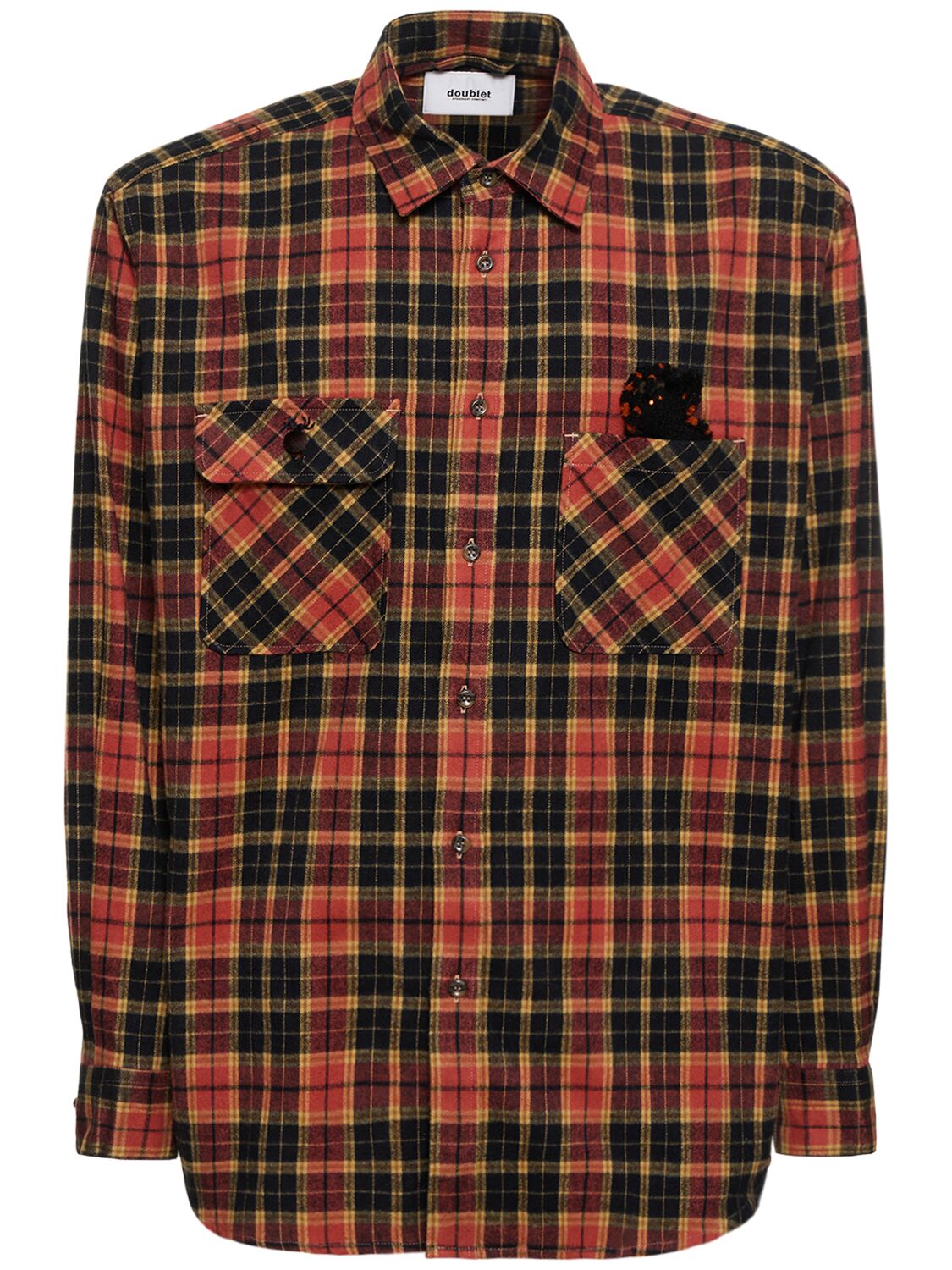 Doublet Check Cotton Shirt W/spider In Red