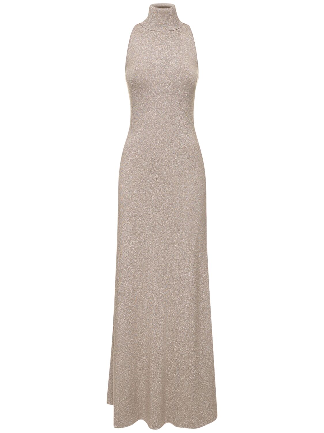 Polo Ralph Lauren Jersey Turtleneck Sleeveless Long Dress In Light Silver