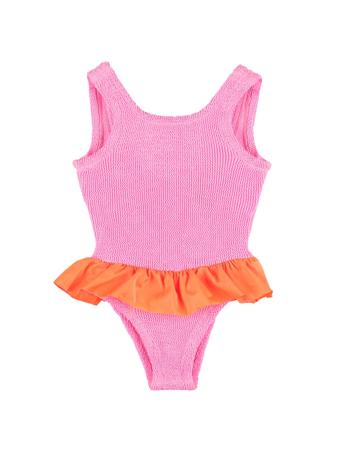 Hunza G Kids' One Piece Lycra Swimsuit W/ Ruffle In Pink,orange