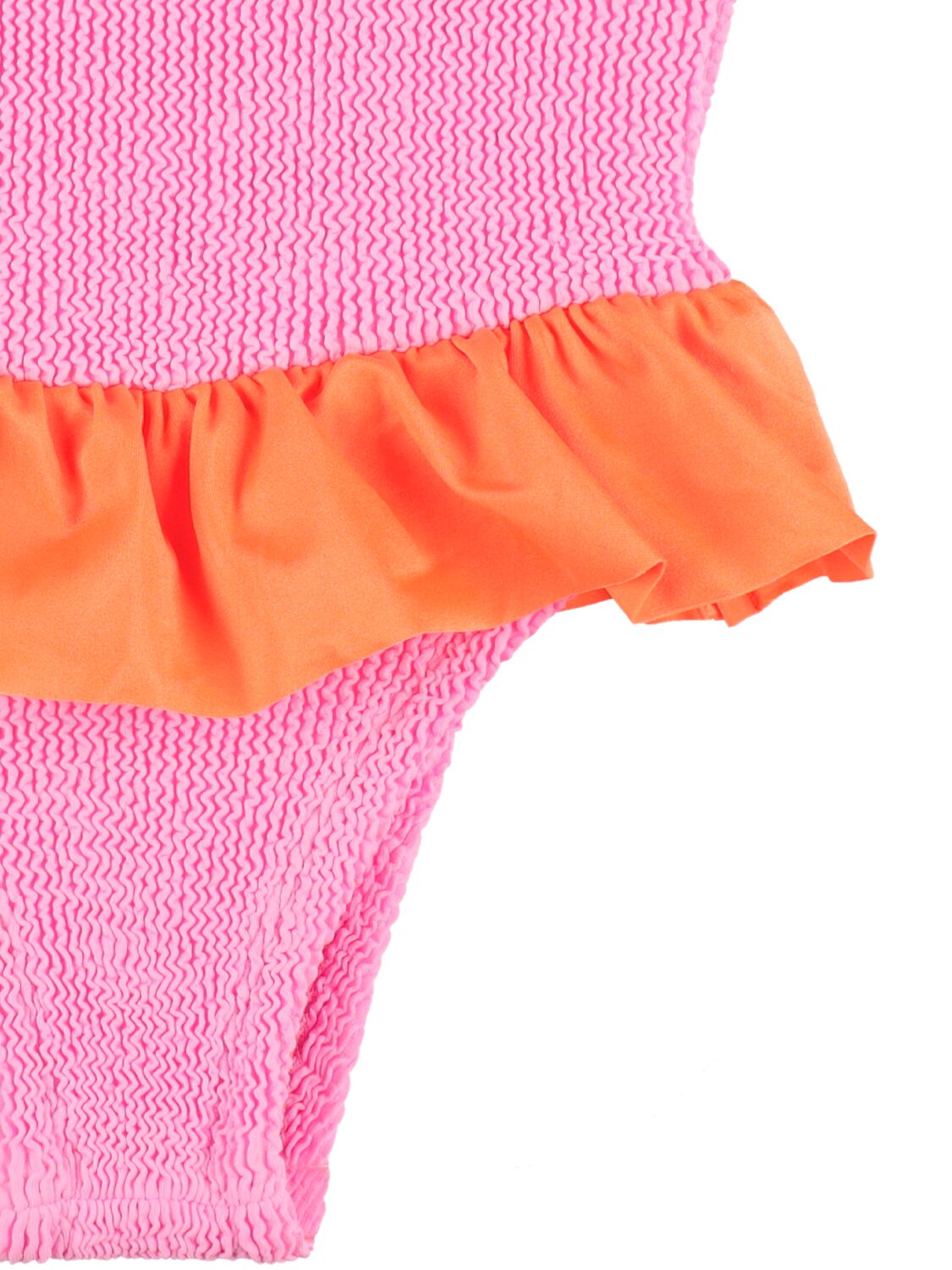 Shop Hunza G One Piece Lycra Swimsuit W/ Ruffle In Pink,orange