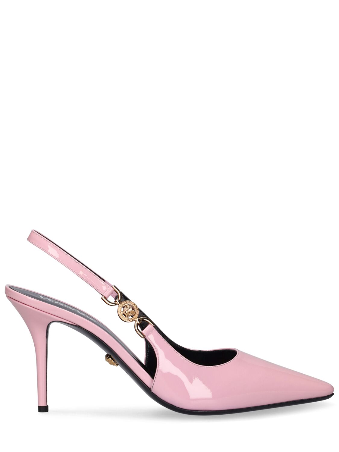 Versace 85毫米皮革露跟高跟鞋 In Pink
