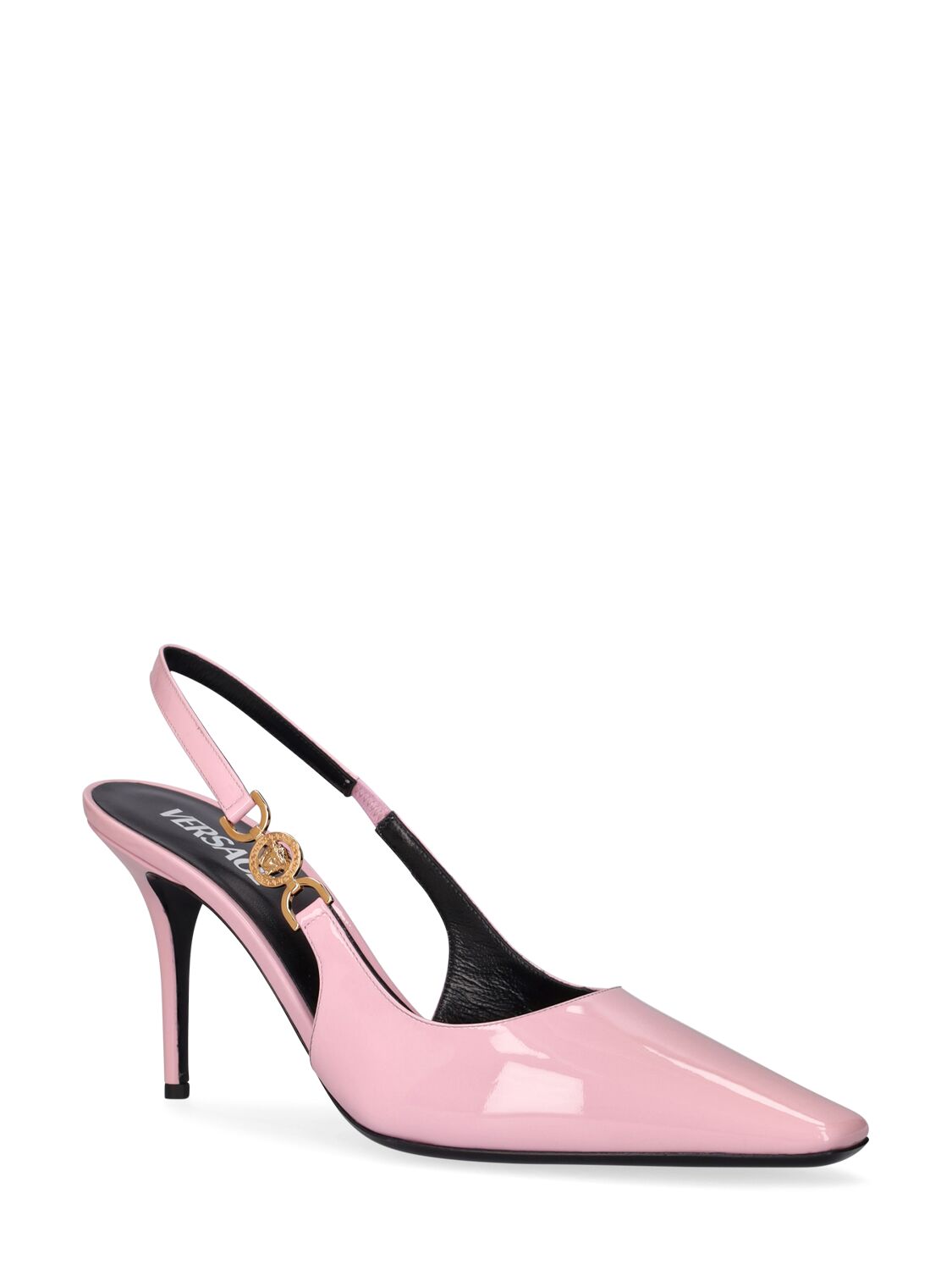 Shop Versace 85mm Leather Slingback Heels In Pink