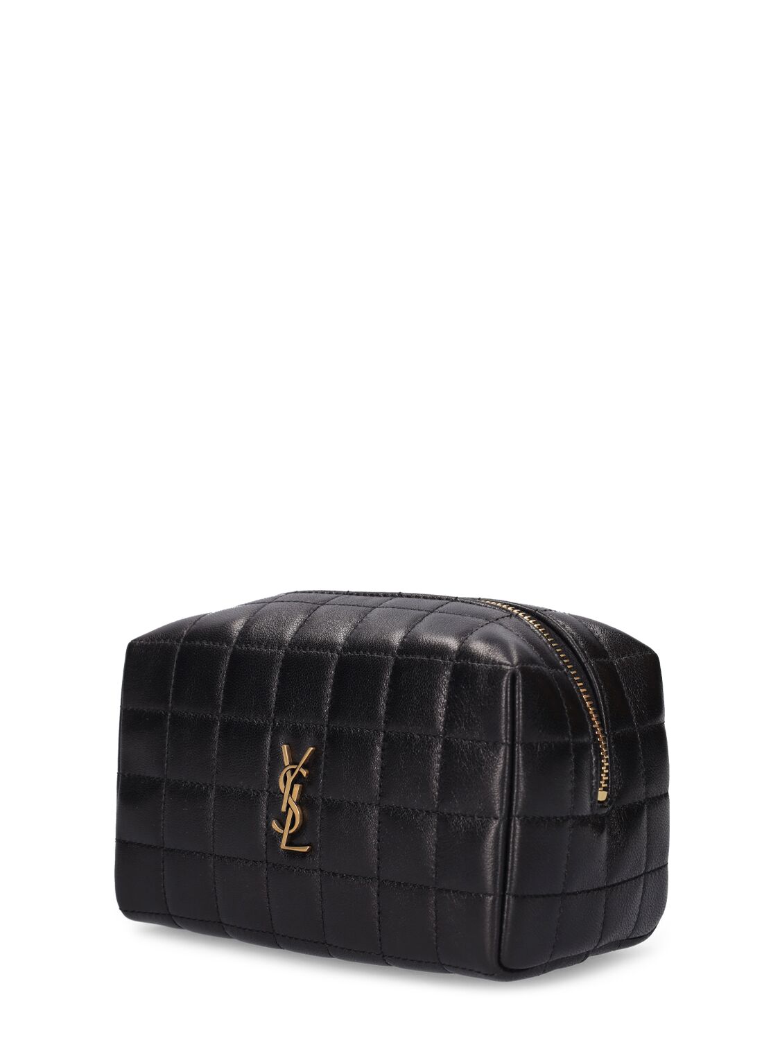 Shop Saint Laurent Small Cassandre Leather Makeup Bag In Black