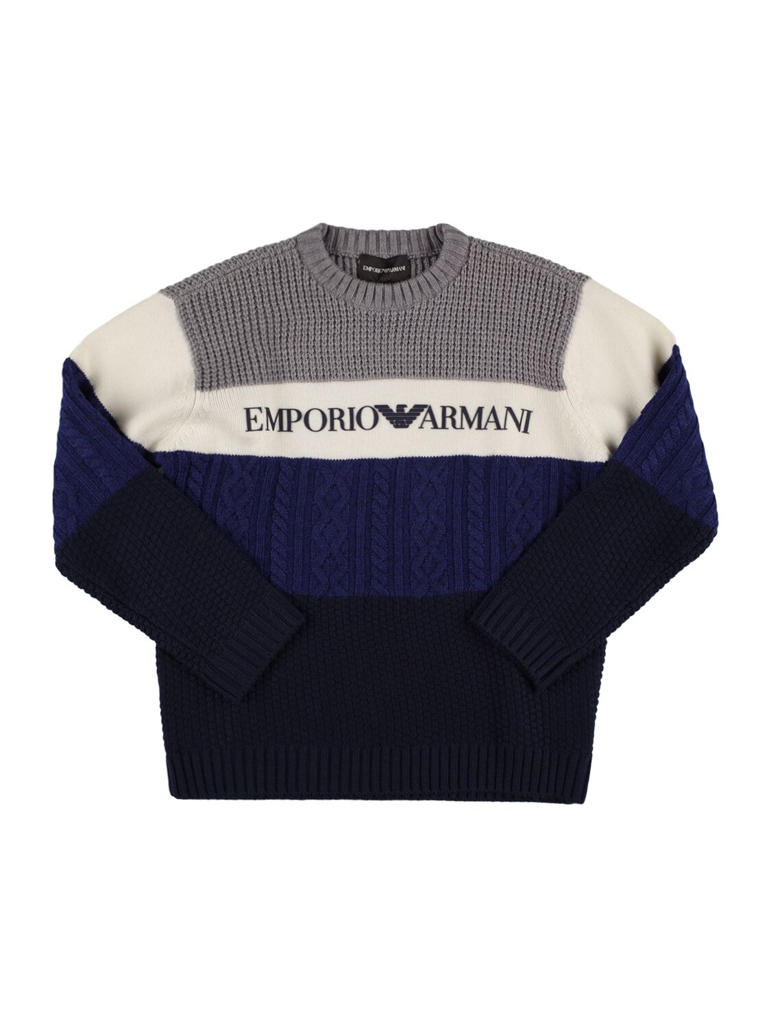 Emporio Armani Kids' Striped Wool Blend Sweater W/logo In Grey