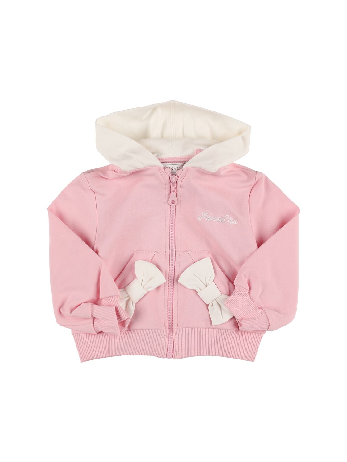 Monnalisa Kids' Hooded Cotton Sweatshirt W/ Bow In Pink