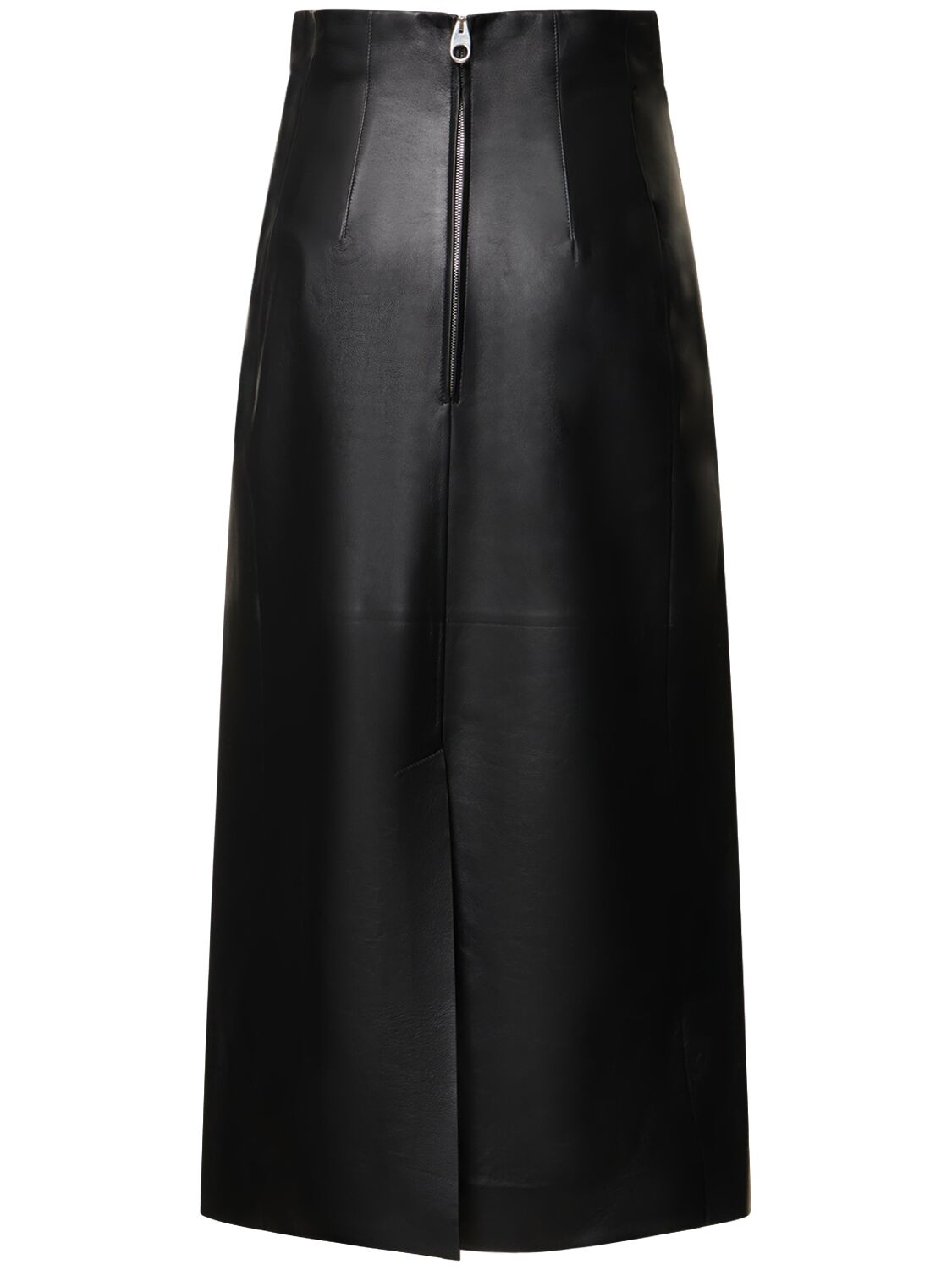 Shop Chloé Napa Leather Corset Midi Skirt In Black