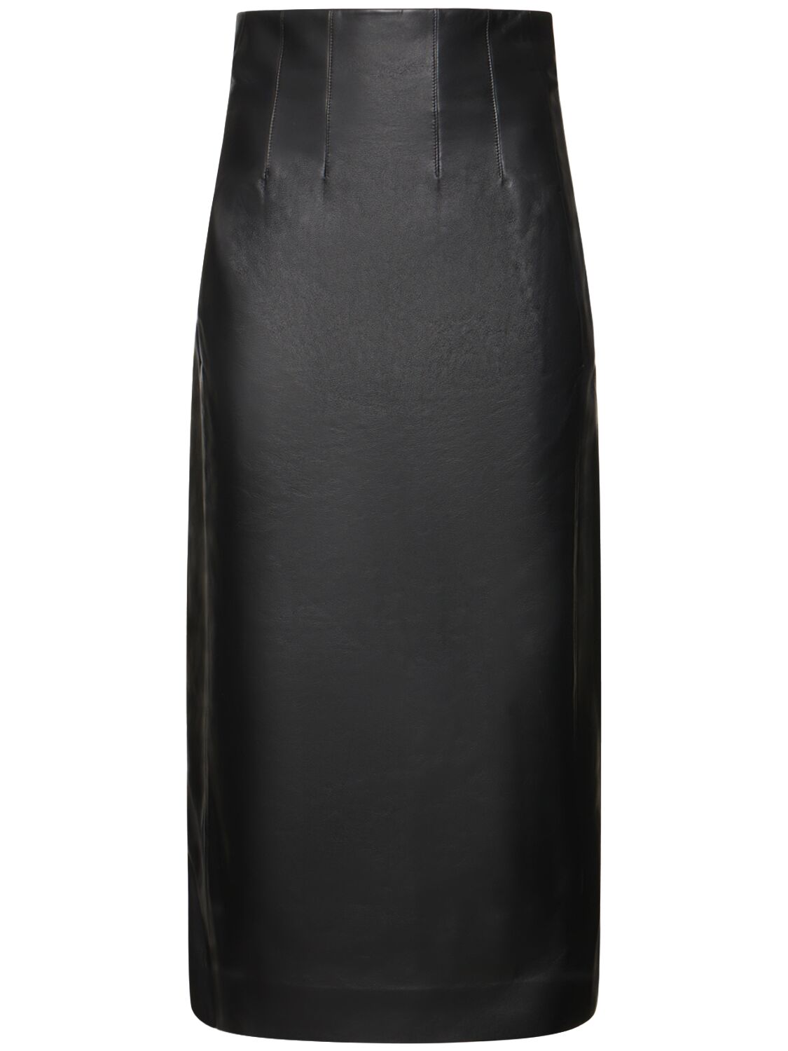 Shop Chloé Napa Leather Corset Midi Skirt In Black