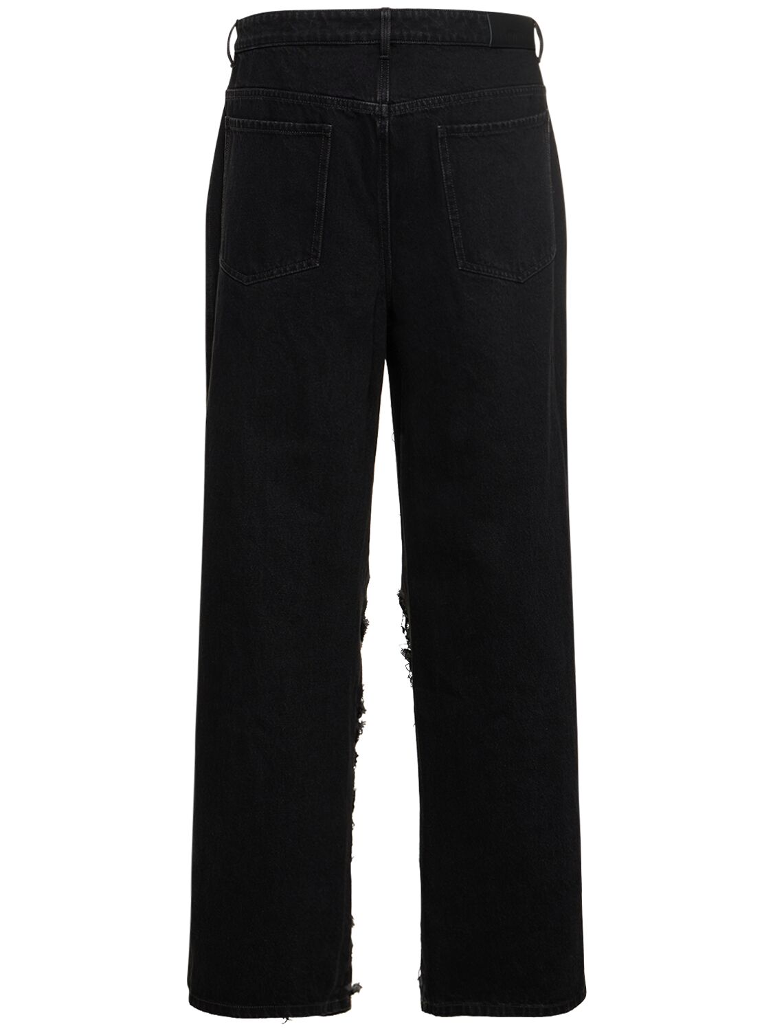 Shop Dion Lee Distressed Cotton Denim Wide Jeans In Black