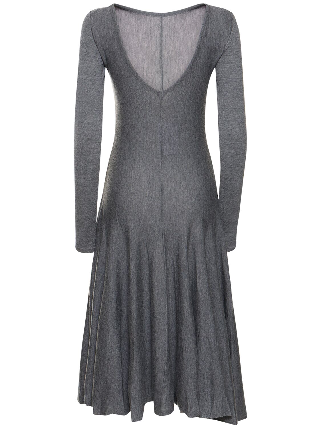 Shop Khaite Dany Long Sleeve Wool Midi Dress In Grey