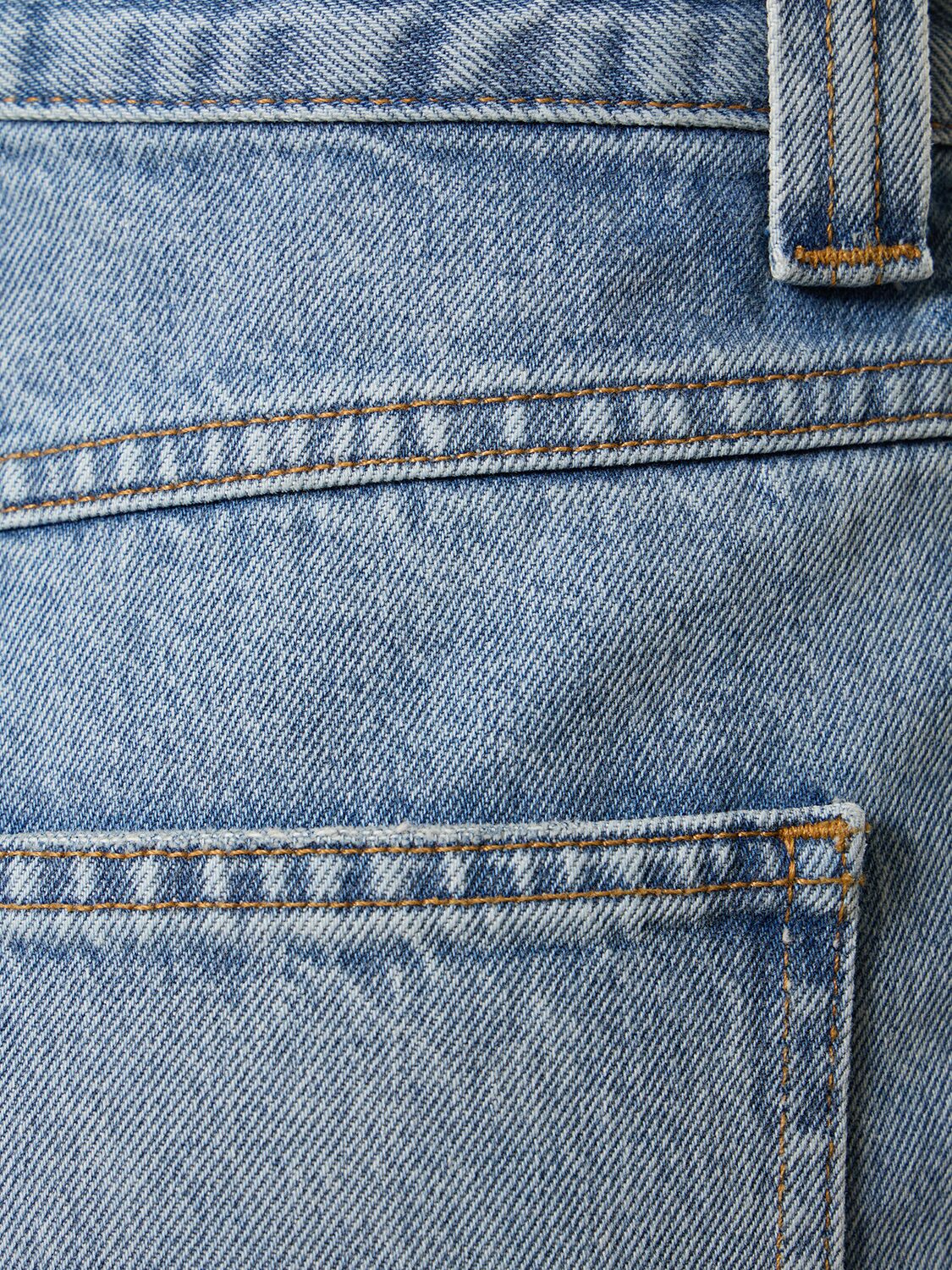 Shop Khaite Albi Cotton Denim Straight Jeans In Blue