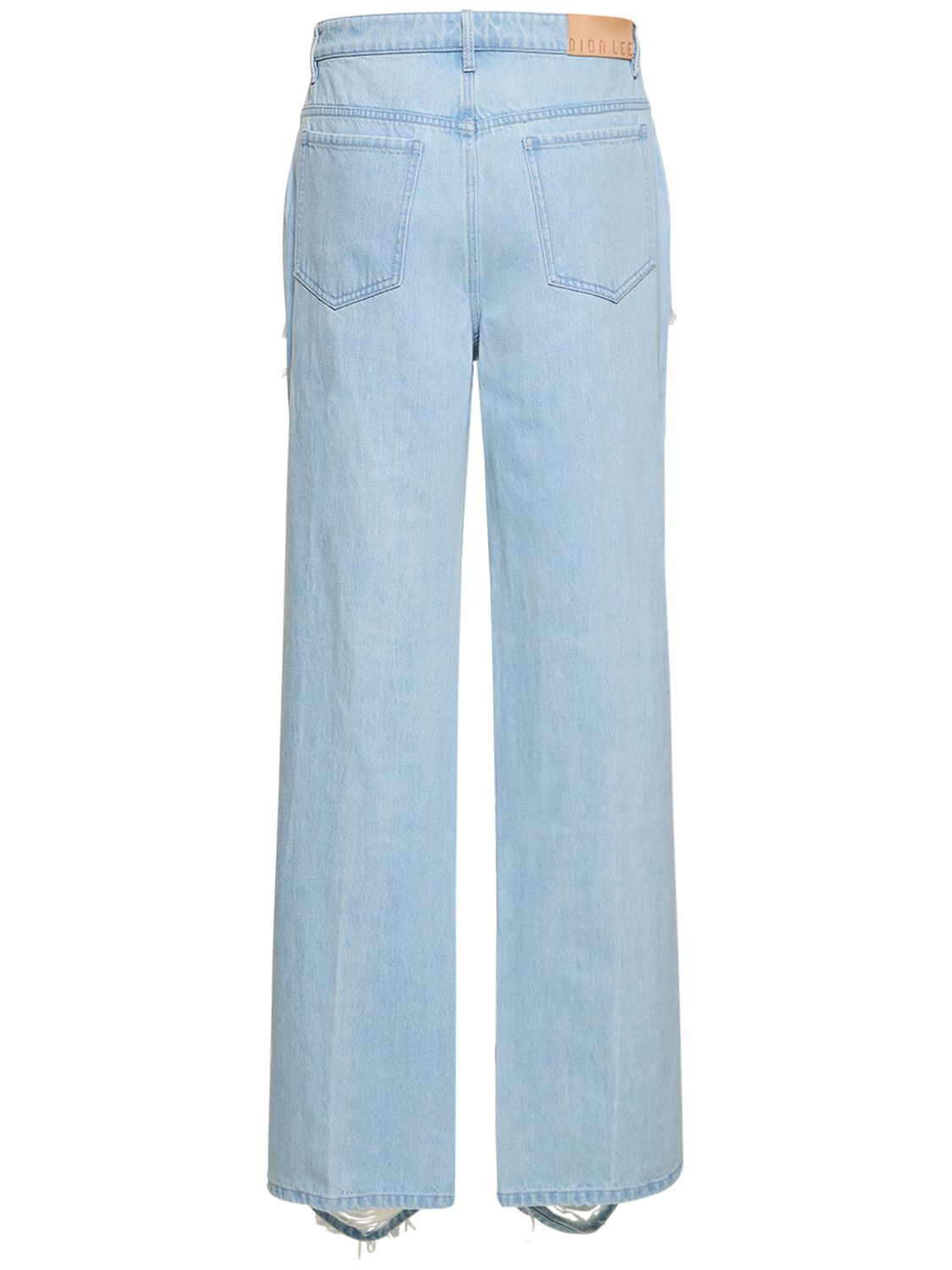 Shop Dion Lee Distressed Cotton Denim Wide Jeans In Light Blue