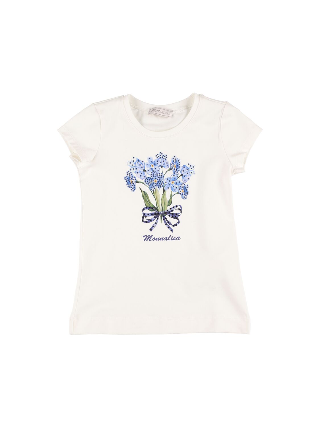 Monnalisa Kids' Flower Cotton Blend Jersey T-shirt In White