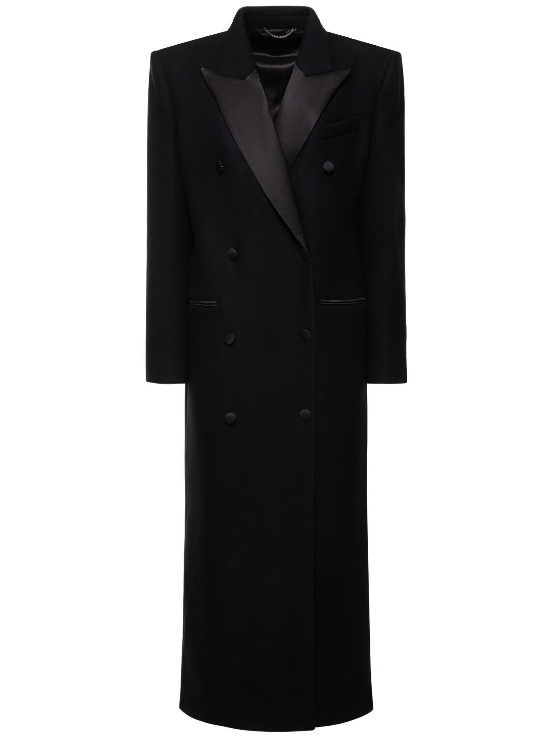 Magda Butrym Wool Twill Double Breasted Long Coat In Black