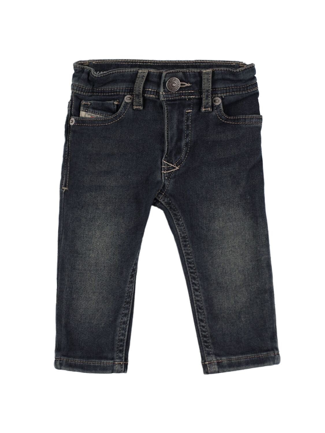 Image of Washed Stretch Cotton Denim Jeans