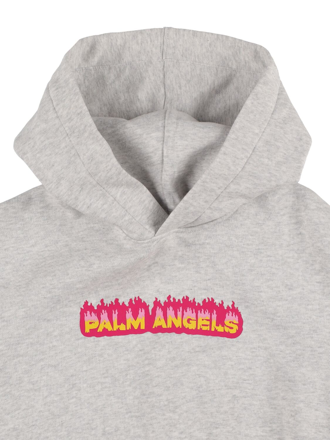 Shop Palm Angels Flames Cotton Jersey Crop Hoodie In Grey