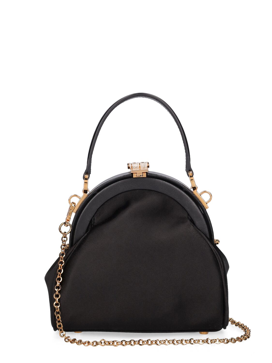 Shop Versace Small Satin Top Handle Bag In Black