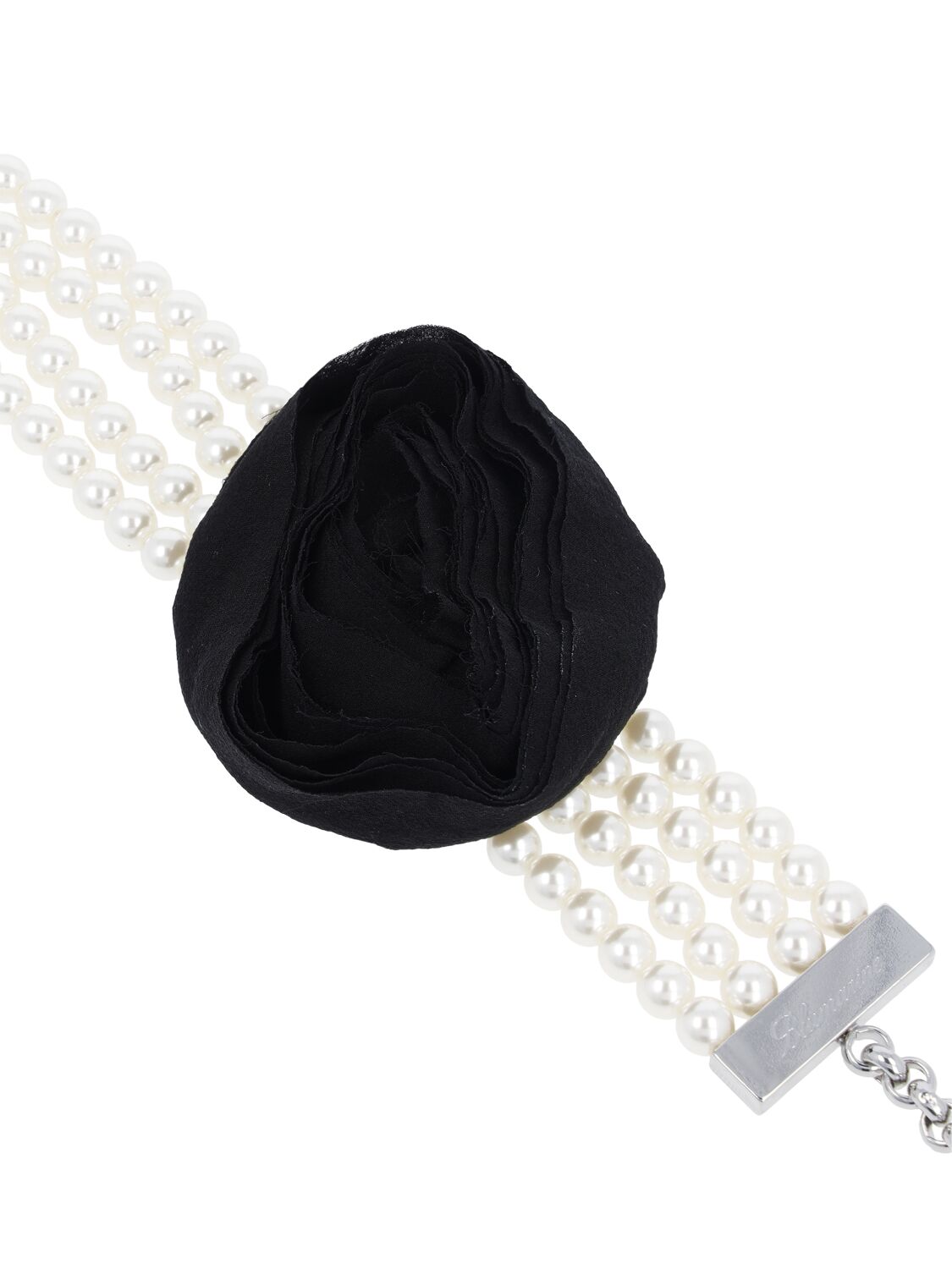 Shop Blumarine Faux Pearl Choker W/ Silk Rose In Black