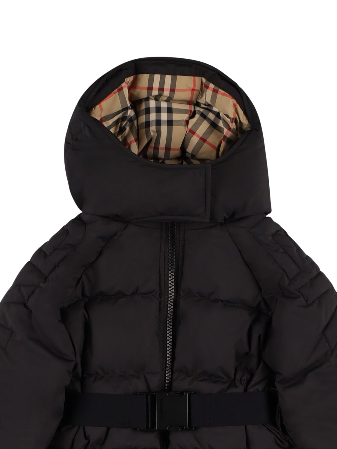 Shop Burberry Long Nylon Down Jacket In Black