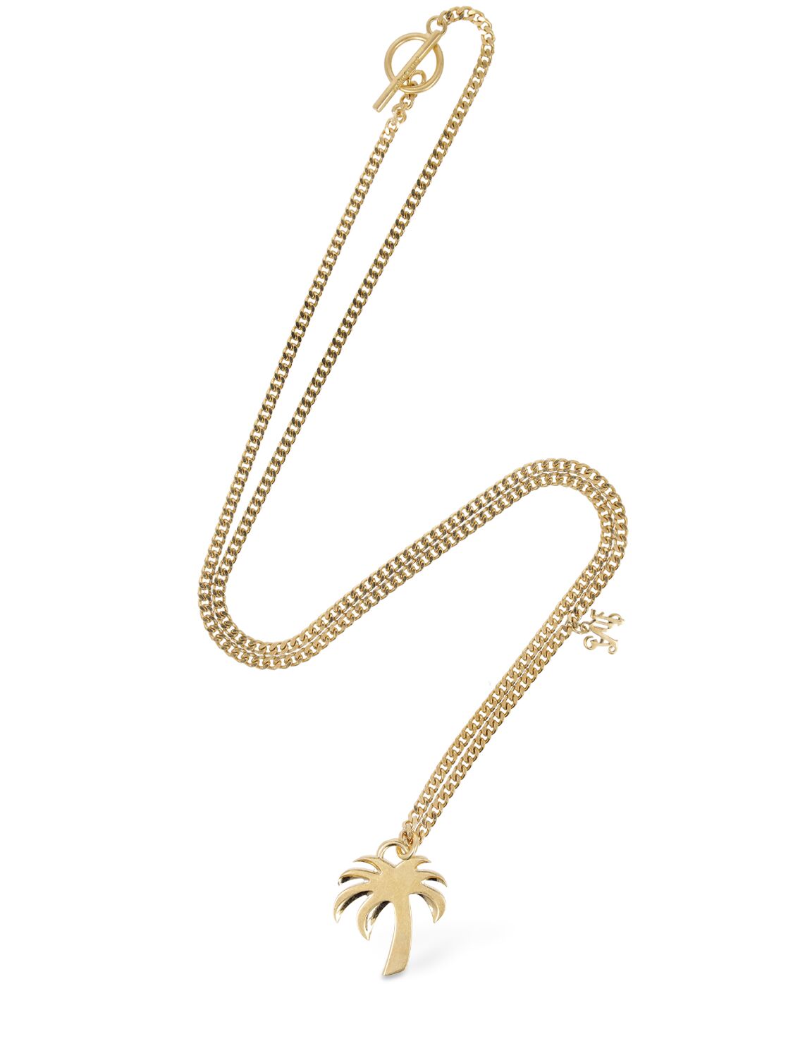 Shop Palm Angels Palm Charm Brass Necklace In Gold