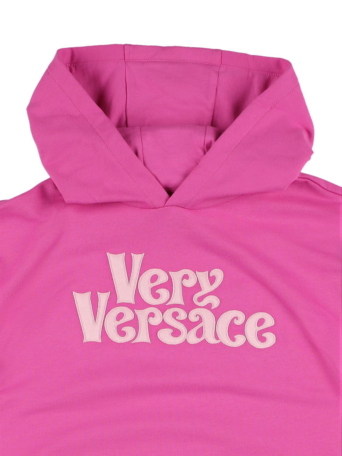 Shop Versace Embroidered Logo Cotton Hoodie In Pink