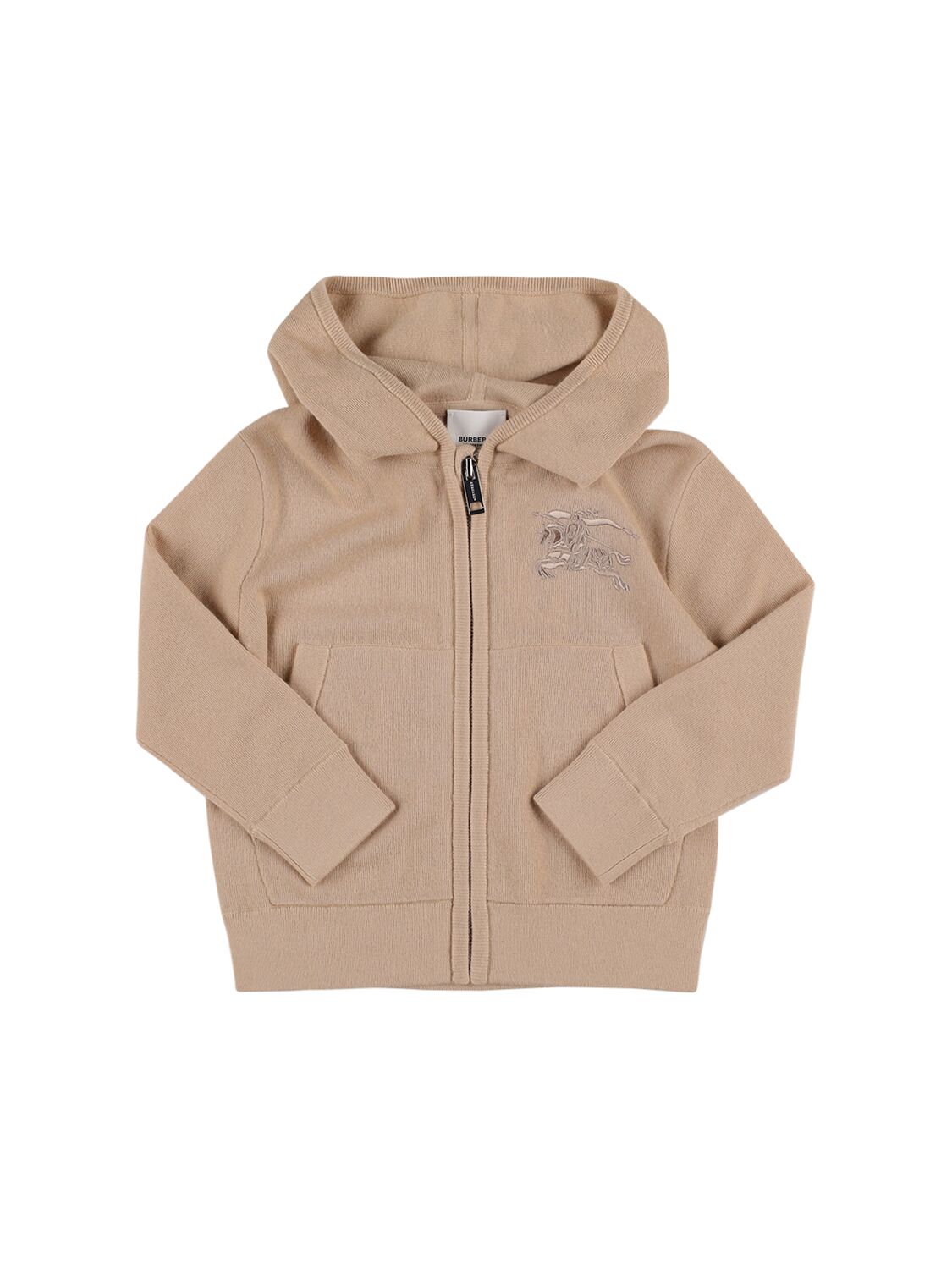 Burberry Kids' Embroidered Logo Cashmere Knit Hoodie In Brown