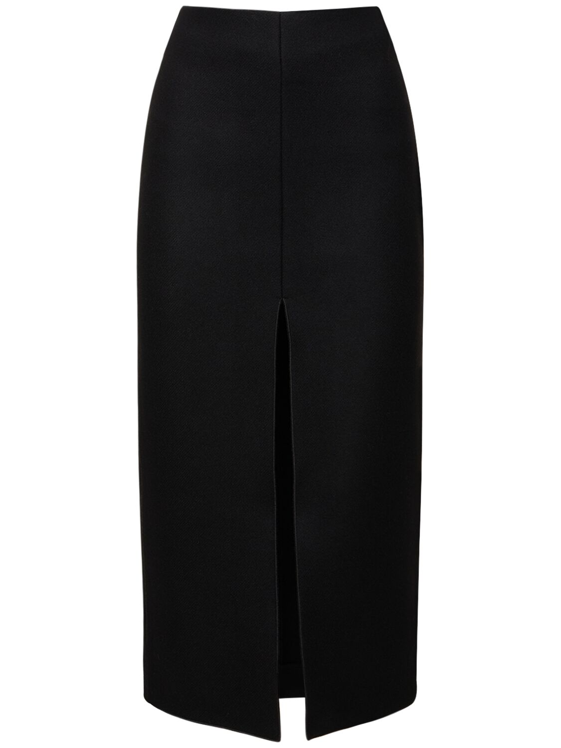 Patou Wool Skirt With Front Slit And Ribbed Texture In Black