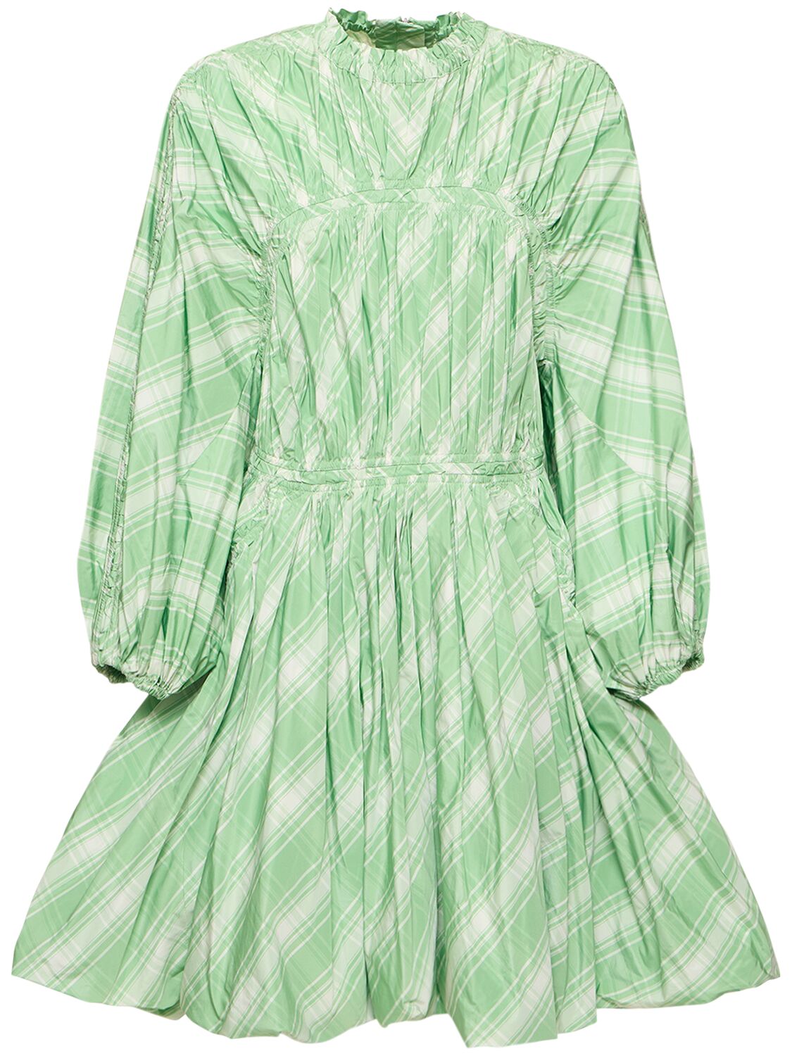 Jil Sander Checked Long Sleeve Mini Dress In Green,white